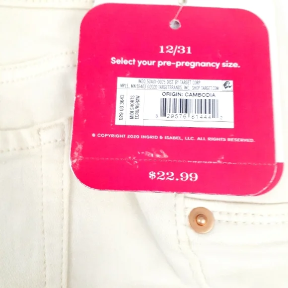 Isabel Maternity Midi Shorts With Expandable Side Panels Cream Sz 12/31 - Picture 8 of 8